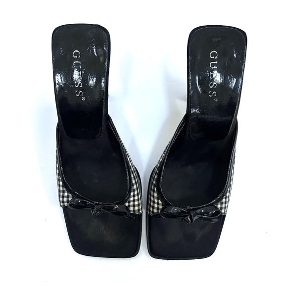 GUESS Square Toe Gingham Heeled Slide Sandals - Picture 2 of 8